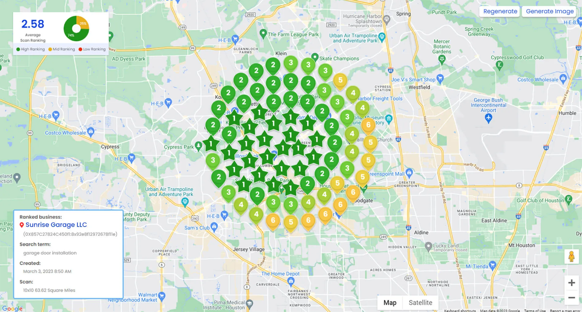A screenshot of a rank tracker after using a local SEO agency
