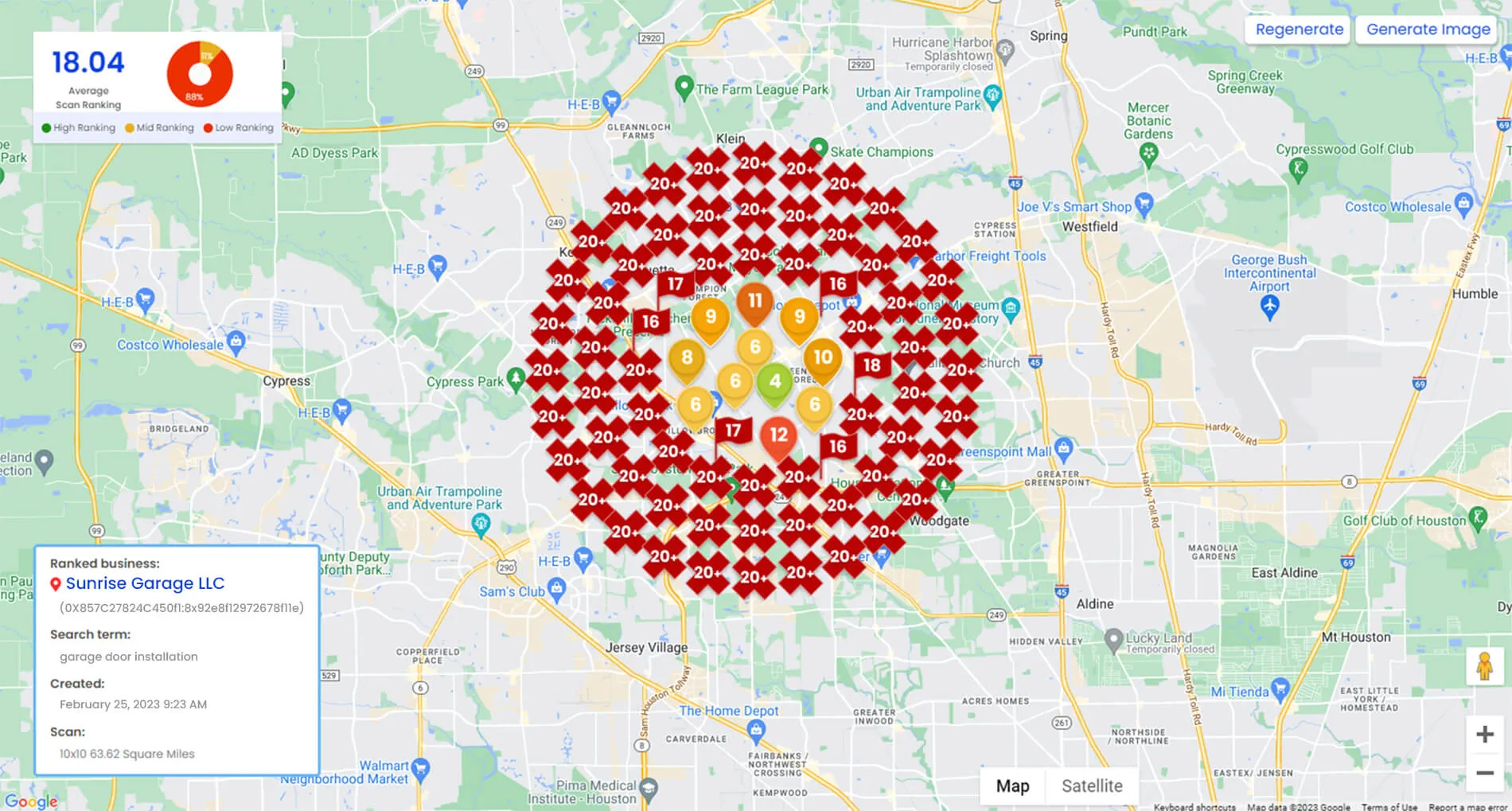 A screenshot of a rank tracker before using a local SEO agency